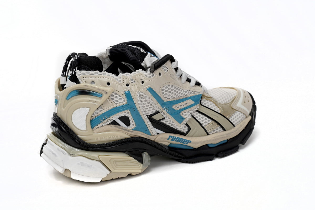 Balenciaga Runner Mid Sneakers Beige Blue Mesh "Beige Blue" Chunky Mid Top Trainer