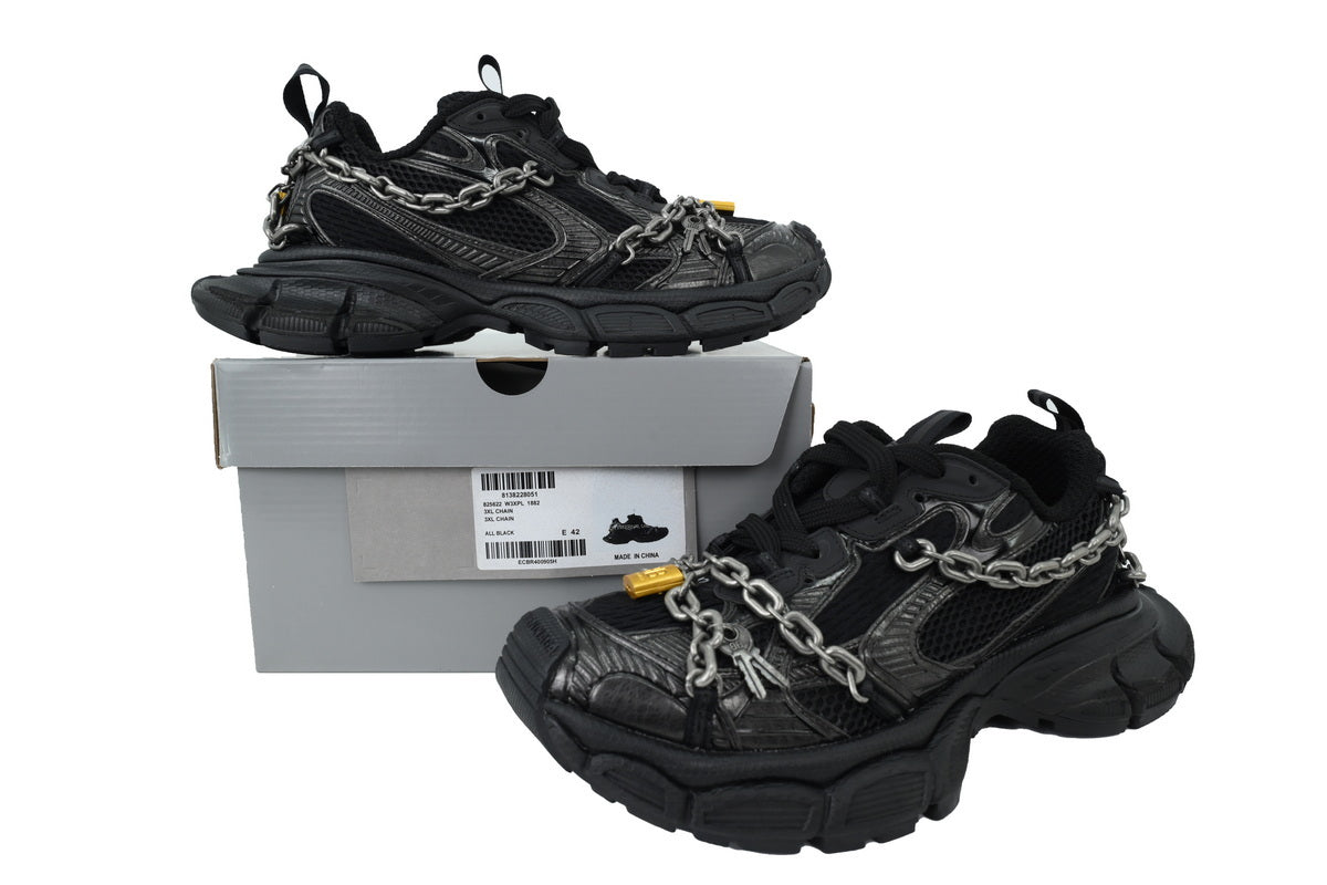 Balenciaga 3XL Chain Sneakers All Black "Black" Distressed Mesh Chunky Dad Shoes