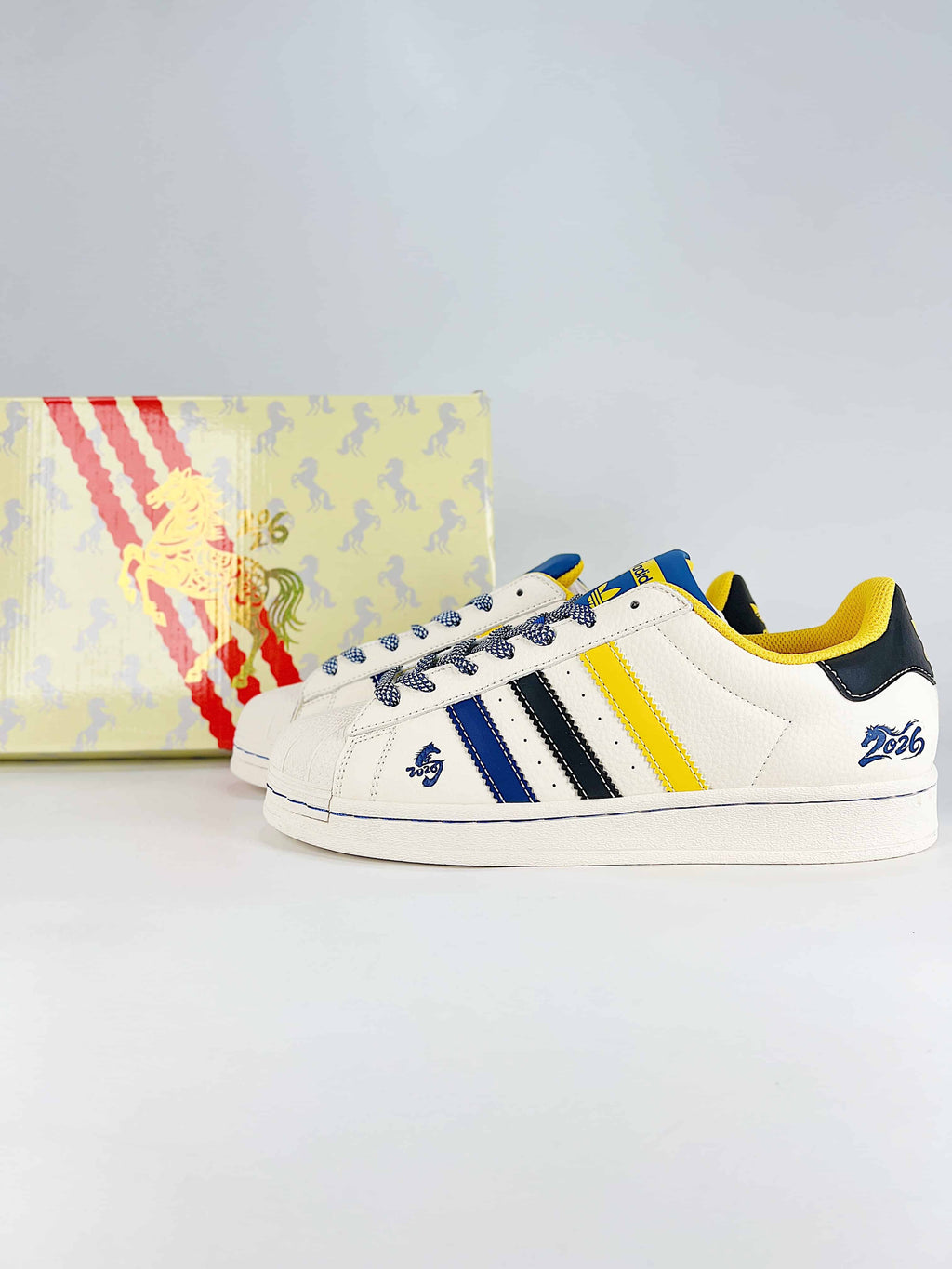 Adidas Originals Superstar Year of the Horse "Off White Yellow Blue Black"-Classic sneakers，Adidas Women's Shoe Sale / Men's Shoe Sale
