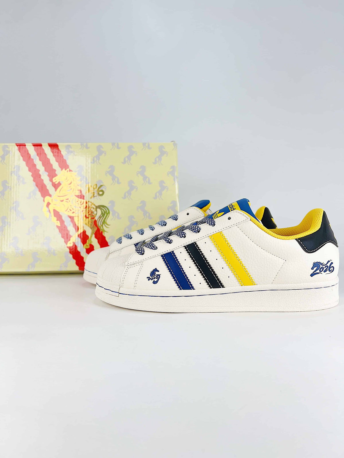 Adidas Originals Superstar Year of the Horse "Off White Yellow Blue Black"-Classic sneakers，Adidas Women's Shoe Sale / Men's Shoe Sale