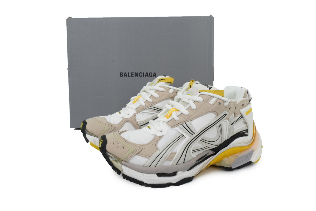 Balenciaga Runner Sneakers "White Beige Yellow"-retro thick sole dad shoes，Women's Shoe Sale / Men's Shoe Sale